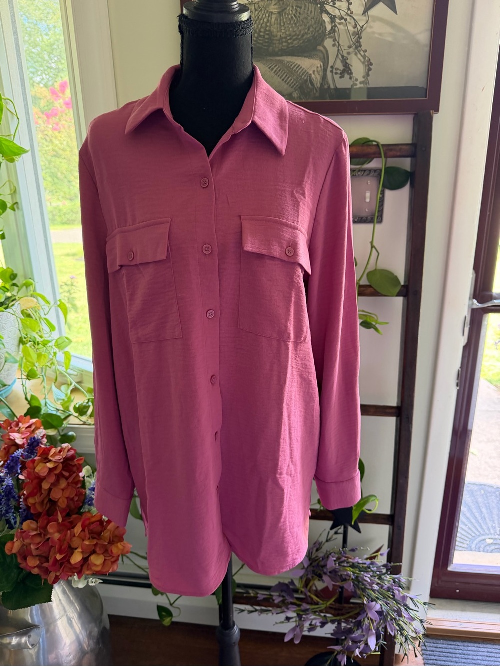 Hilary Radley Mauve Pink Long-Sleeve Button-Down Shirt